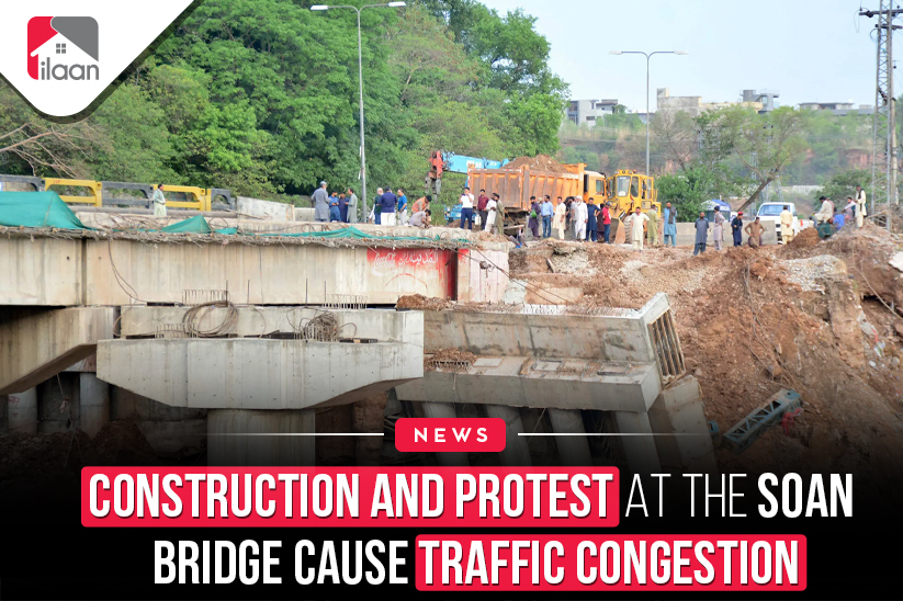 Construction And Protest at The  Soan Bridge Cause Traffic  Congestion